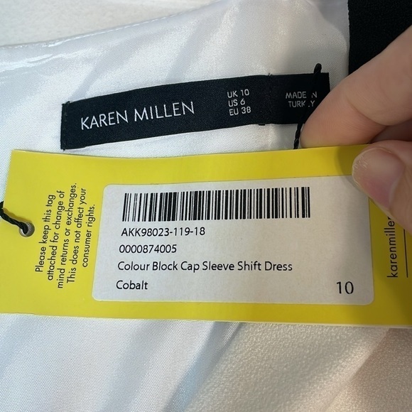 NWT. Karen Millen US 6 Color Block Patch Work Cap Sleeve Sheath Dress. - Picture 2 of 11